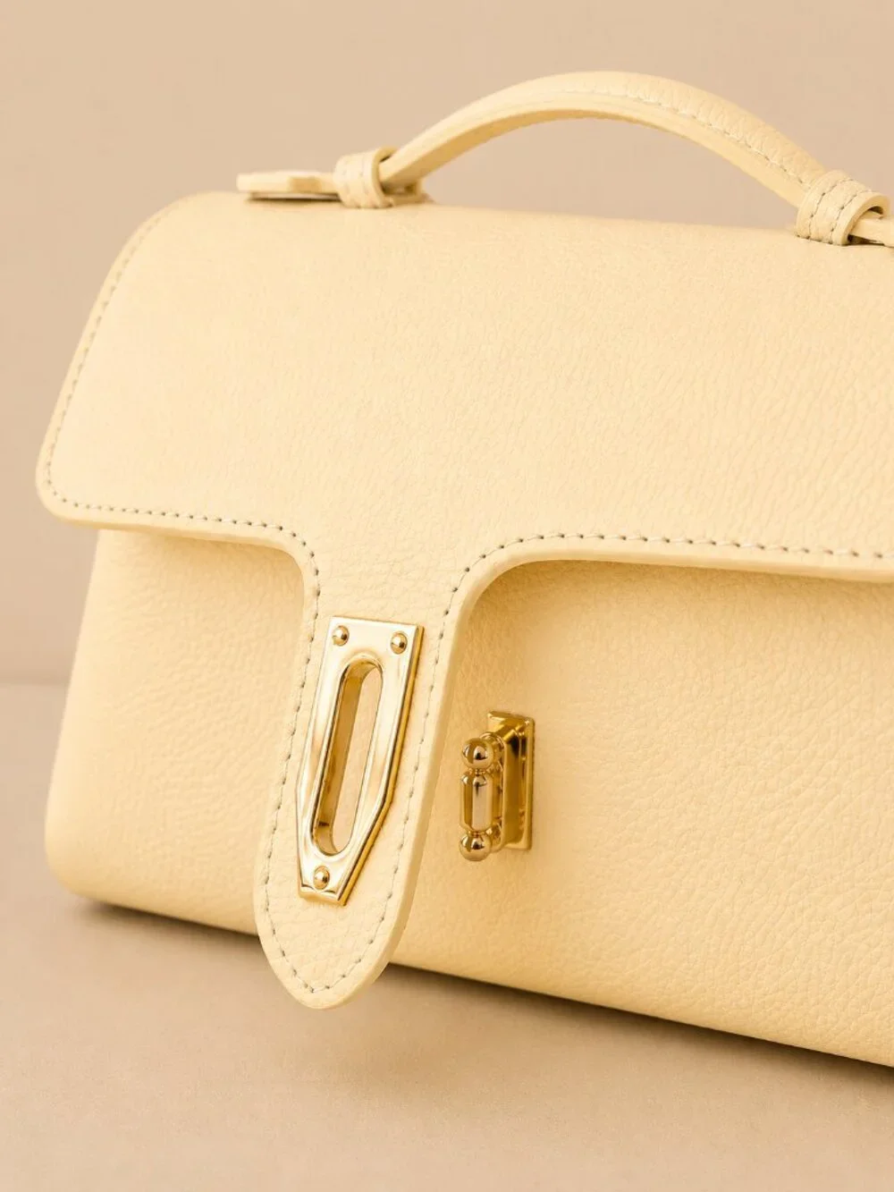 Italian Leather Structured Top Handle Satchel, Butter Yellow Crossbody Bag